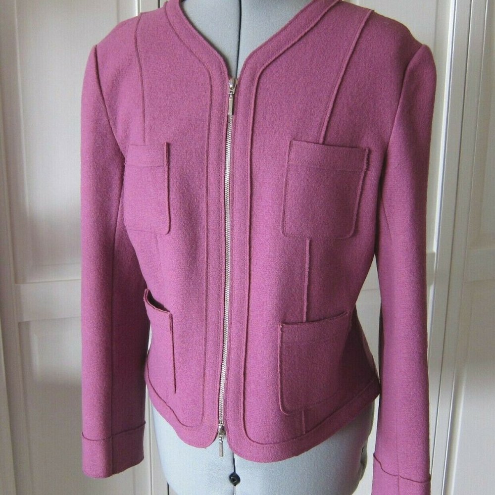 RODIER, FRANCE, WOOL BLEND LILAC PURPLE ZIP UP CROPPED JACKET - US 8 (FRANCE 40)